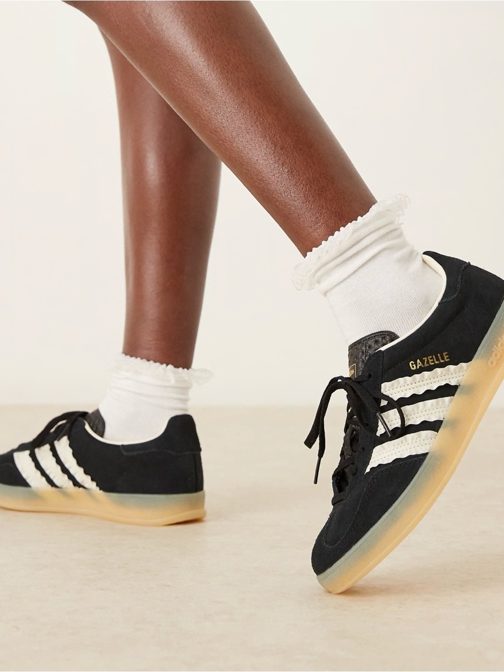 adidas Gazelle Black Suede Sneakers with White Stripes